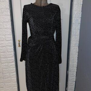 Zara Black & White Tiny Polka-Dot Dress w/ Wrap Tie